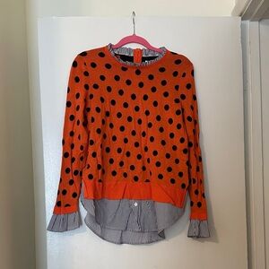Crown & Ivy Orange Sweater with Navy Dots